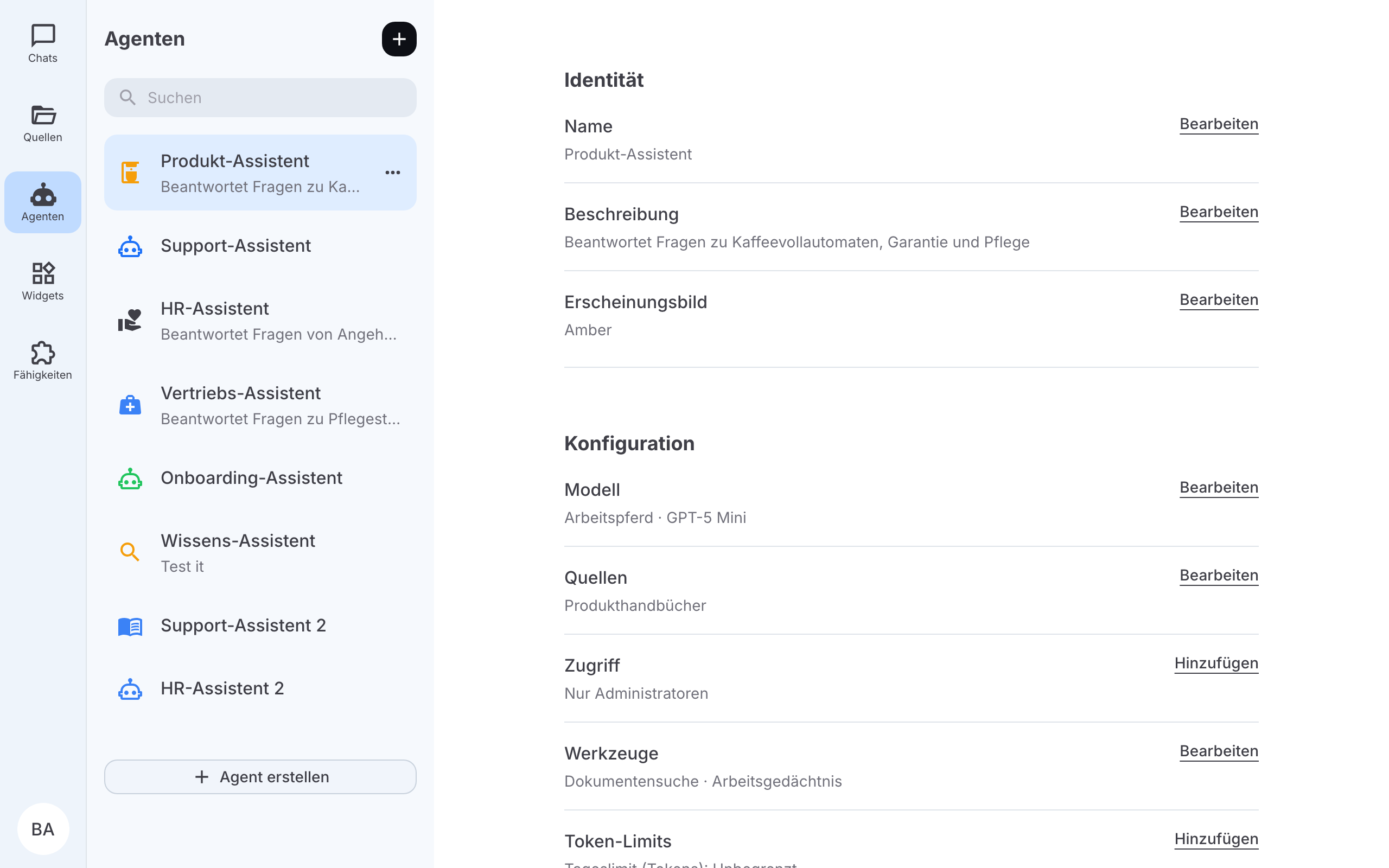 Agent-Detailseite mit Identität