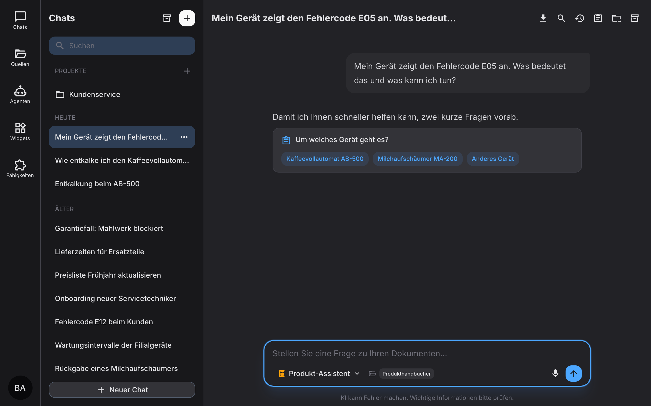 Fragebogen-Fragen zu Beginn eines Chats
