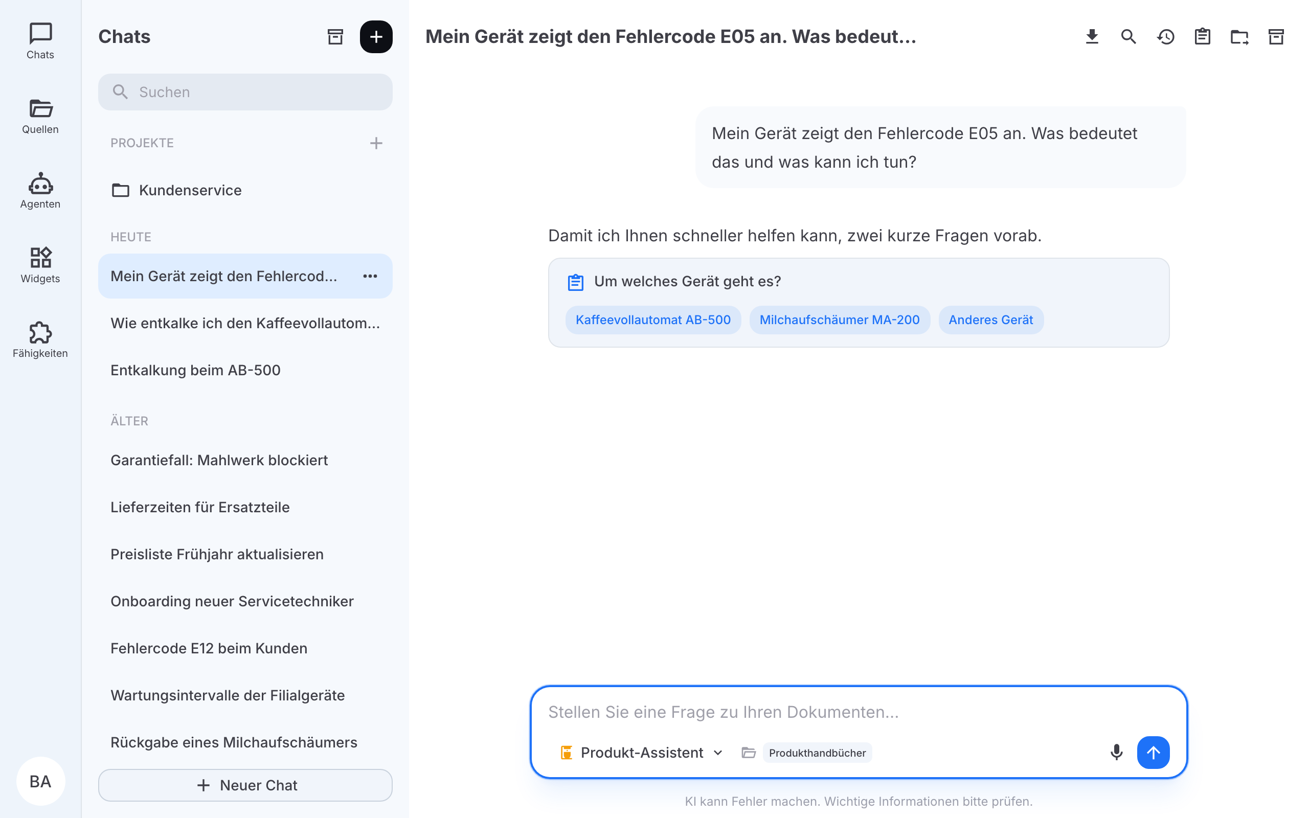 Fragebogen-Fragen zu Beginn eines Chats