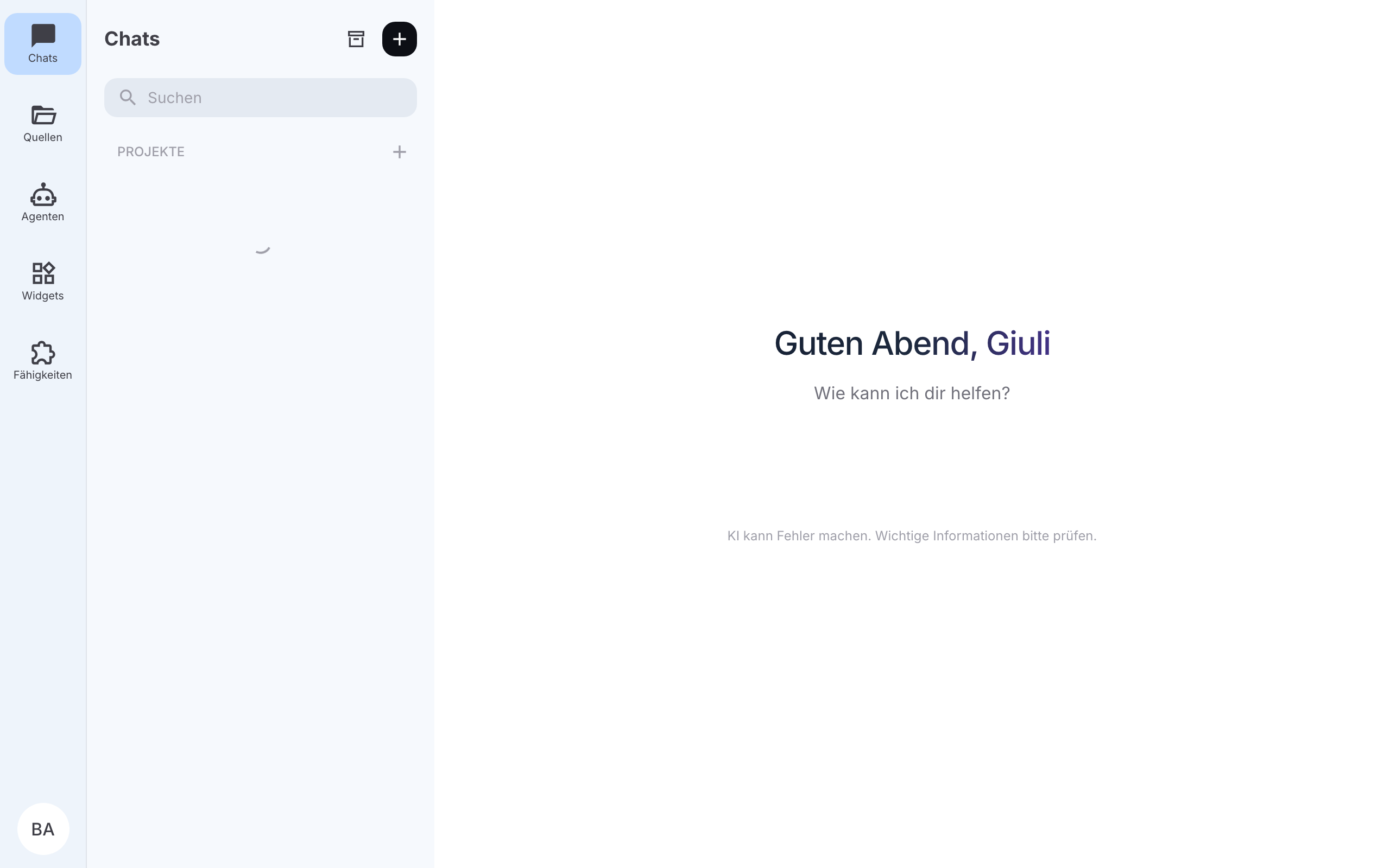 Chat-Bereich mit Navigation und Chat-Liste